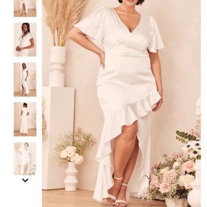 Lulu's Eternal Bond White Satin Ruffled Flutter Sleeve Maxi Dress Flawed NWT XL